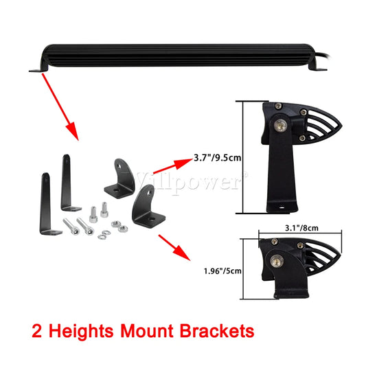 Universal Slim LED Light Bar Side Mounting Bracket Kit (Pair)
