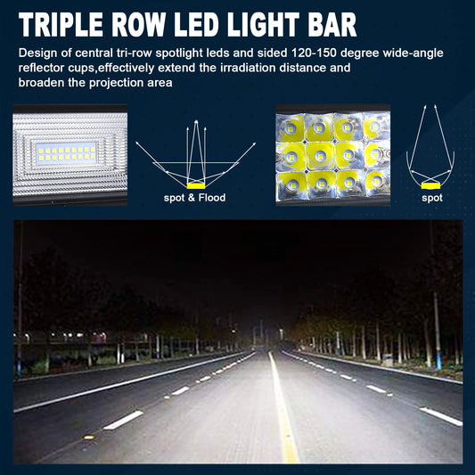 Curved Tri-Row LED Light Bar Kit (Wiring, Bracket Included)