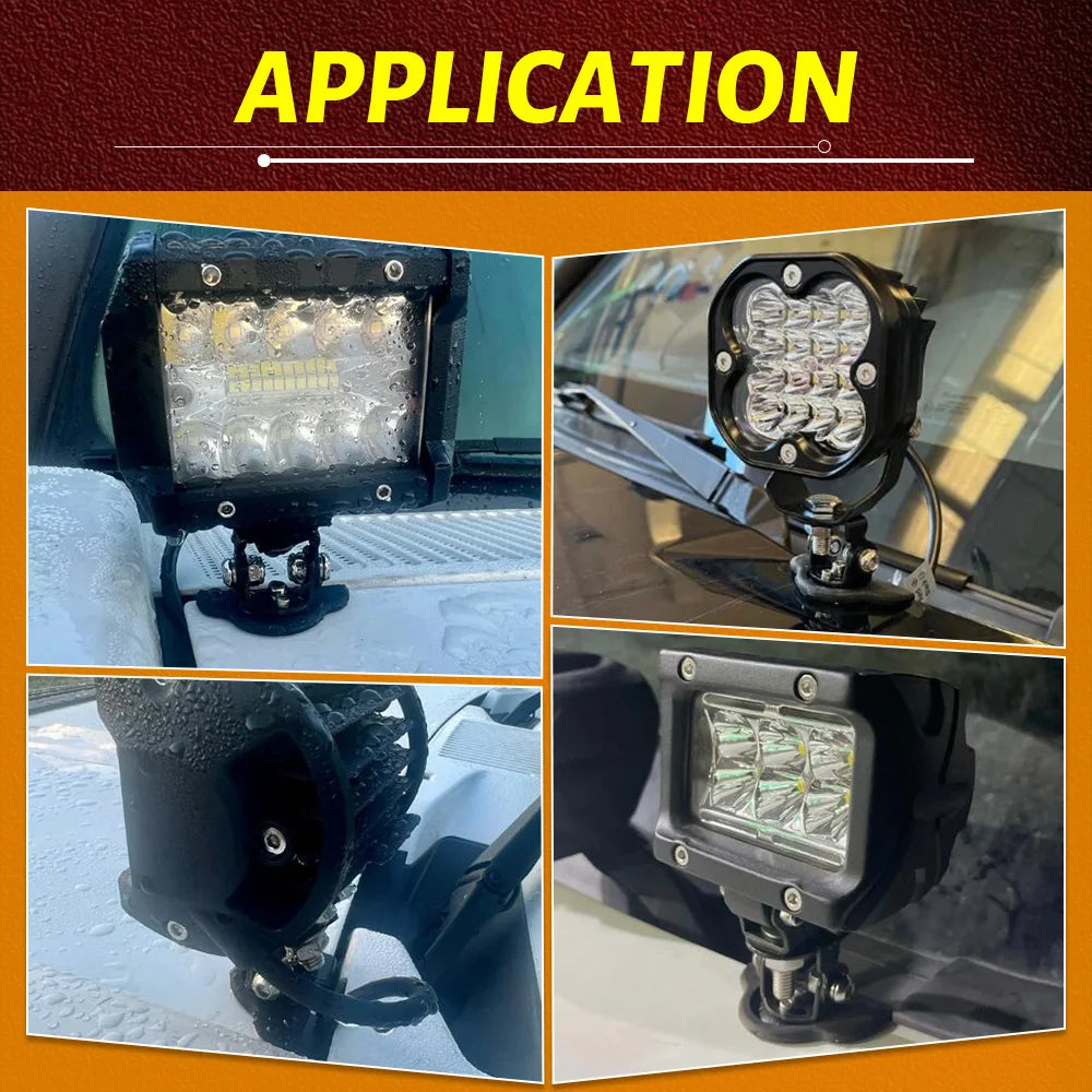 Universal Hood Ditch Light Mount Brackets for LED Pod & Work Lights (Pair)