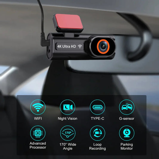 Dual-Lens 4K Dash Cam with Rear Camera (SD Card Included)