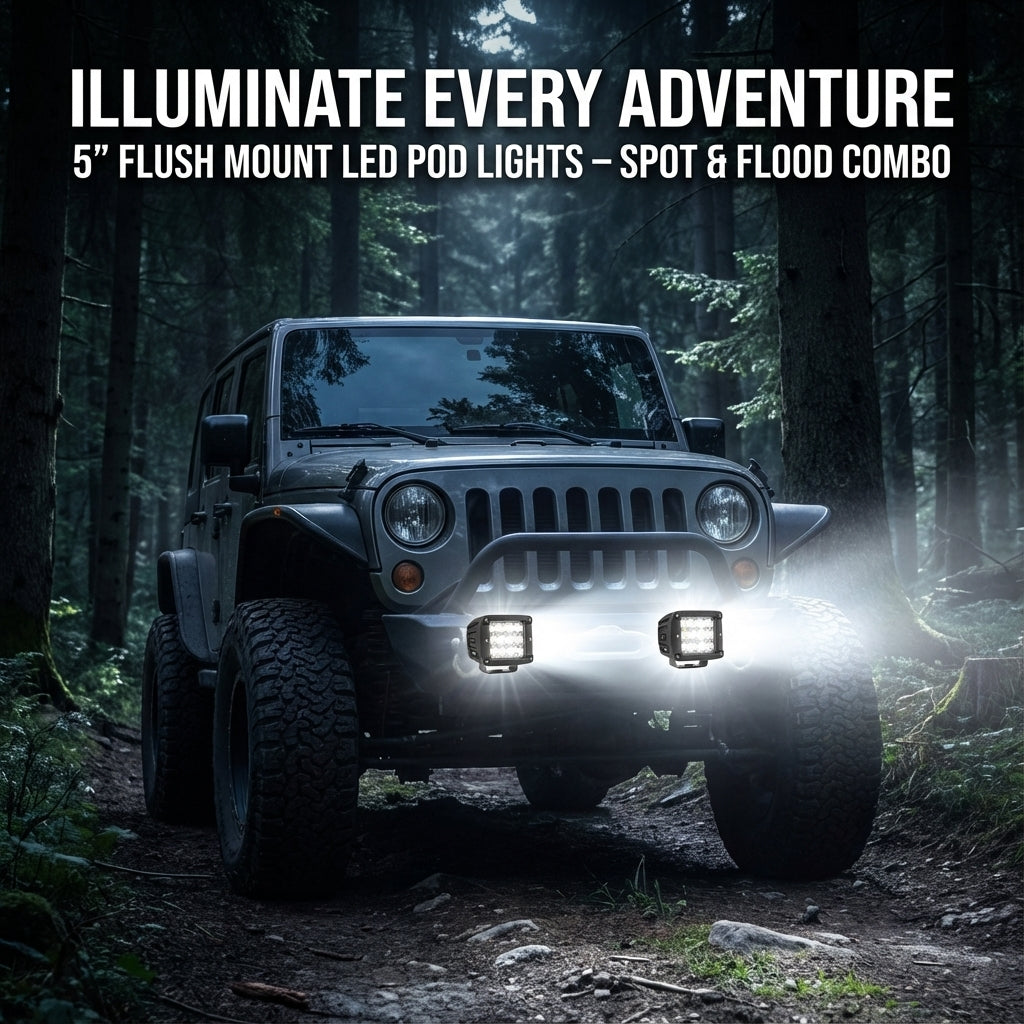 5″ Flush Mount LED Pod Lights (Pair) – Spot & Flood Combo, 72W Off-Road Work Lights