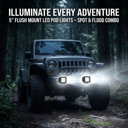 5″ Flush Mount LED Pod Lights (Pair) – Spot & Flood Combo, 72W Off-Road Work Lights