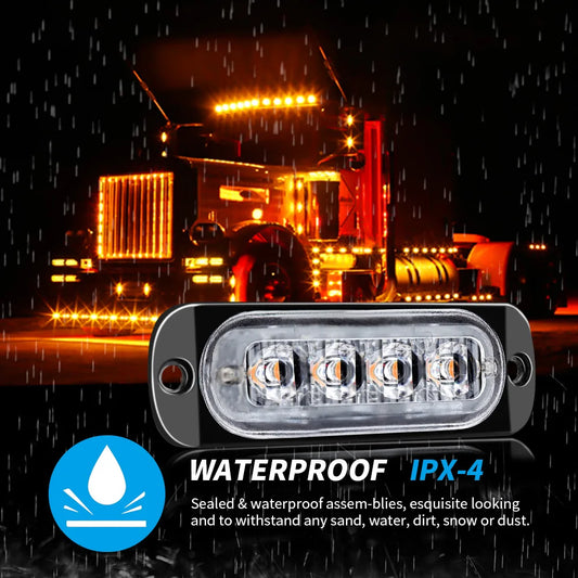 4-Pack Amber LED Warning Lights – 12V/24V Grille & Side Marker Lights for Trucks & Trailers