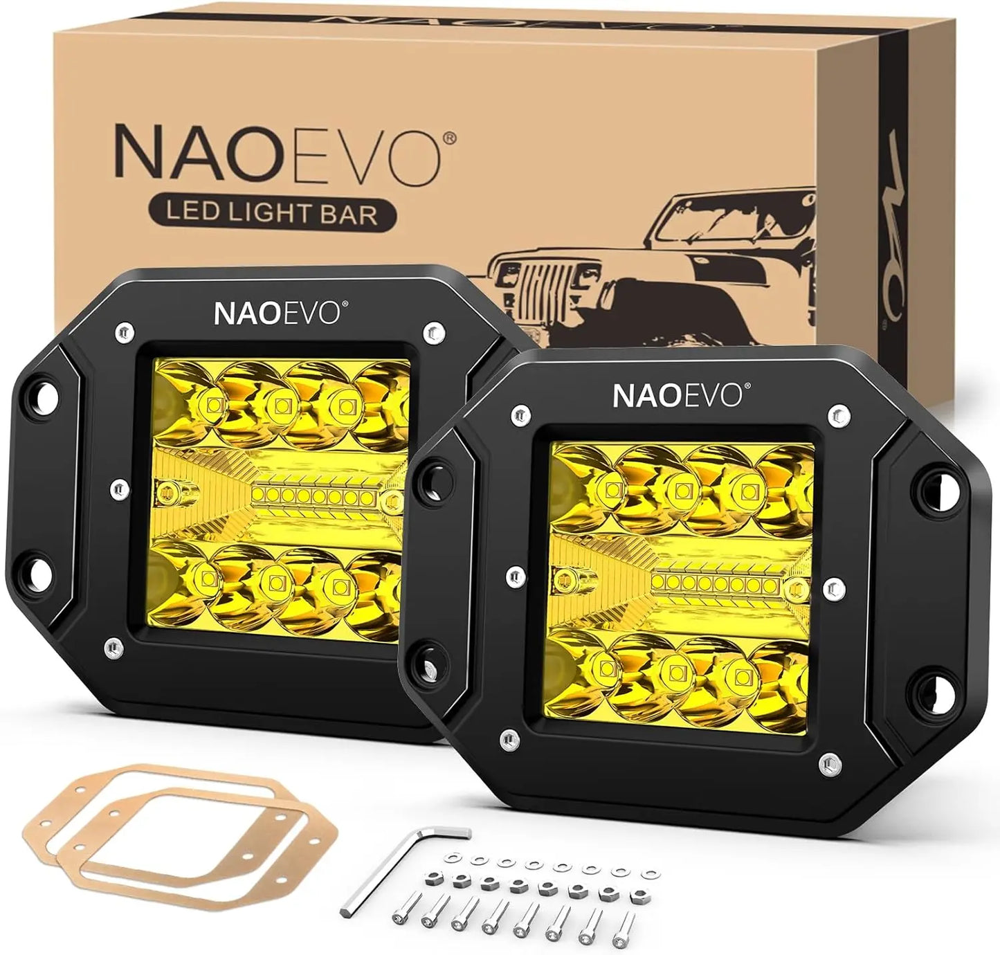 5″ Flush Mount LED Pod Lights (Pair) – Spot & Flood Combo, 72W Off-Road Work Lights