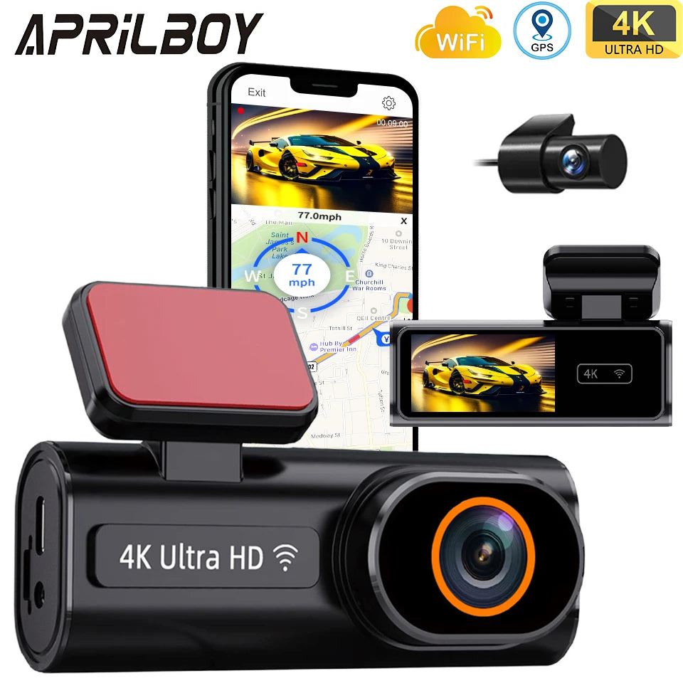 Dual-Lens 4K Dash Cam with Rear Camera (SD Card Included)