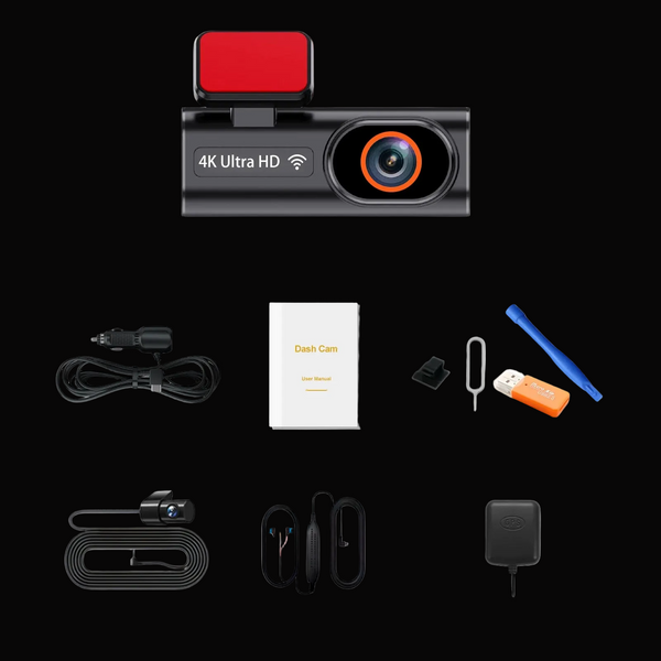Dual-Lens 4K Dash Cam with Rear Camera (SD Card Included)