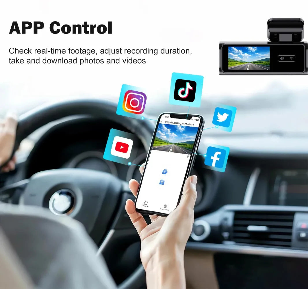 Dual-Lens 4K Dash Cam with Rear Camera (SD Card Included)