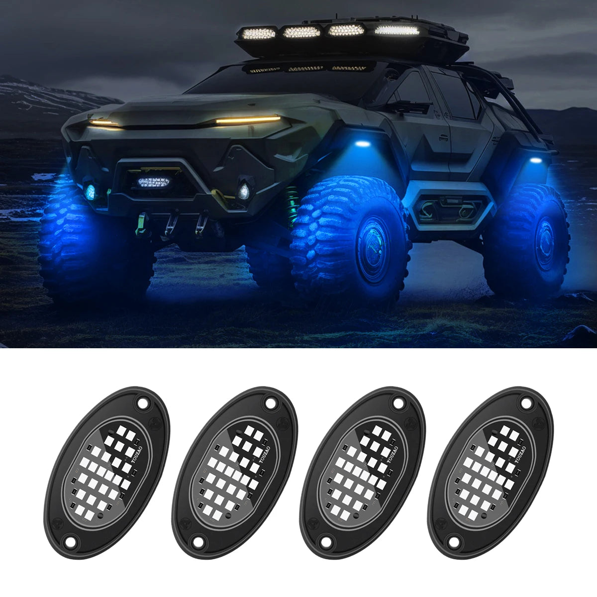 4pcs Car Chassis Light for Trucks LED Rock Lights with for Pickup Off Road Jeep SUV ATV UTV Car
