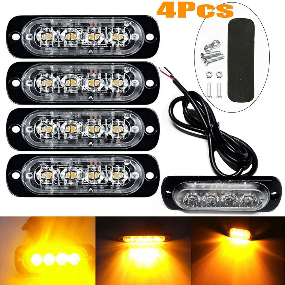 4-Pack Amber LED Warning Lights – 12V/24V Grille & Side Marker Lights for Trucks & Trailers