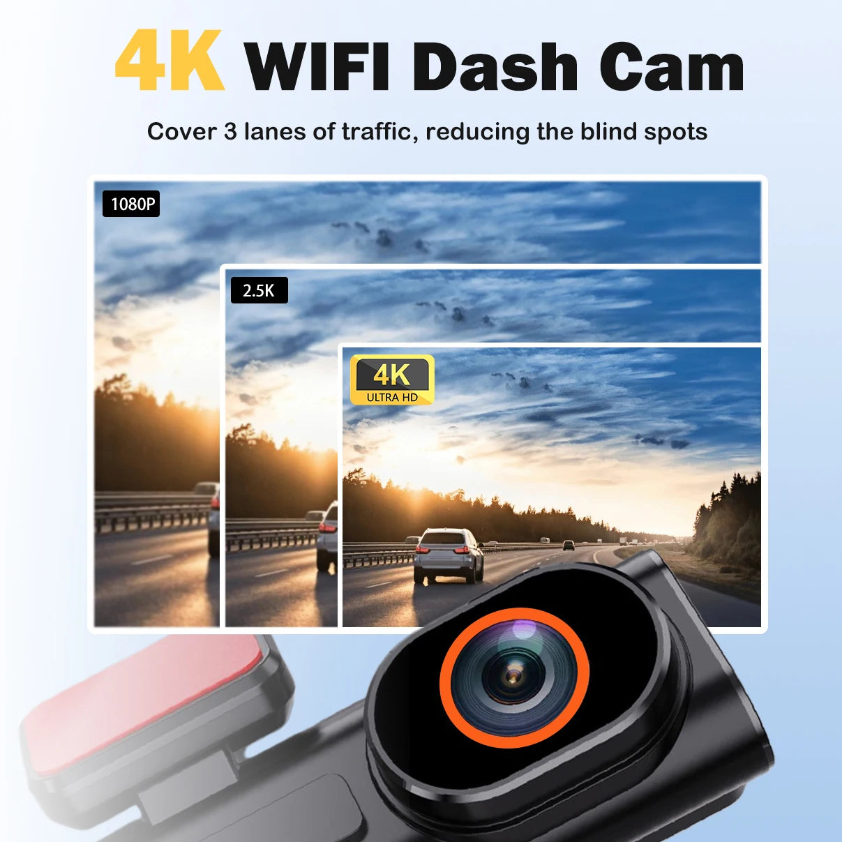 Dual-Lens 4K Dash Cam with Rear Camera (SD Card Included)
