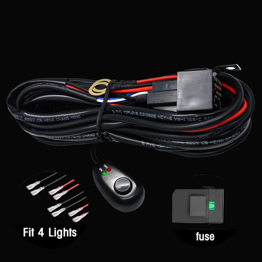 Universal LED Light Wiring Harness Kit - 12v, Relay, Fuse & Switch