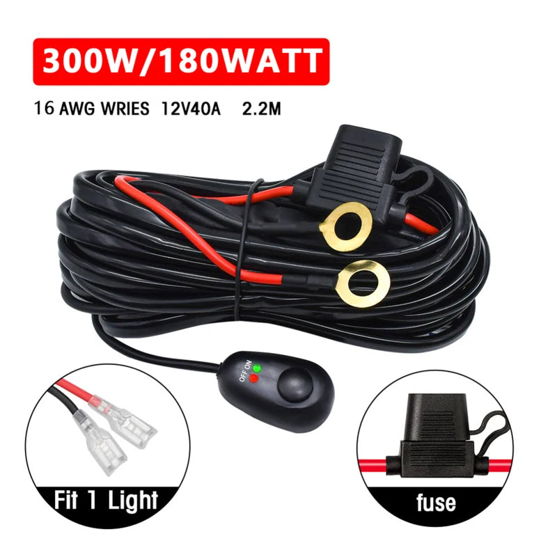 Universal LED Light Wiring Harness Kit - 12v, Relay, Fuse & Switch